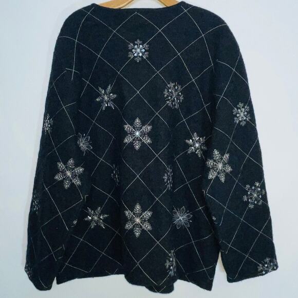 August Max Woman 100% Wool Sequin Snowflake Sweater - Full Zip - Women's Size 2X - Picture 3 of 11